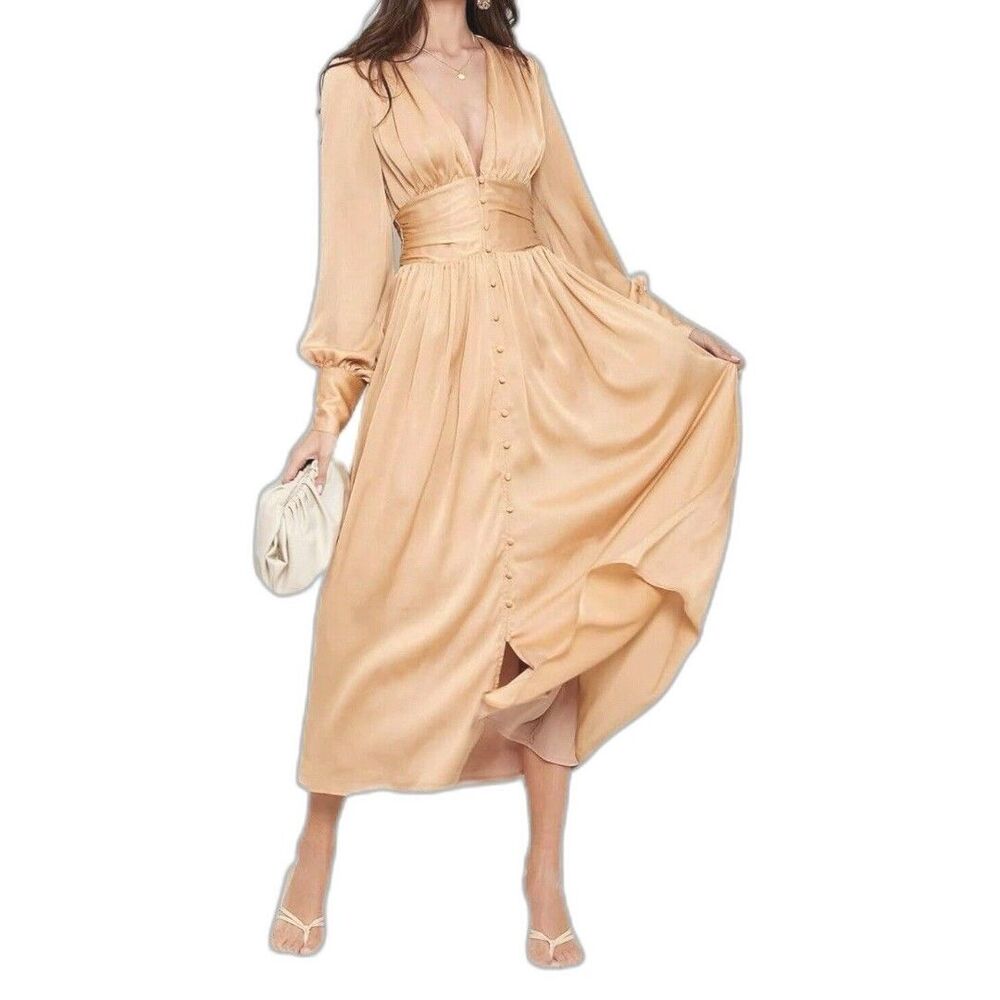 Maxi dress modern ball women gowns gold wait casual romantic chic flowy Moft  L.